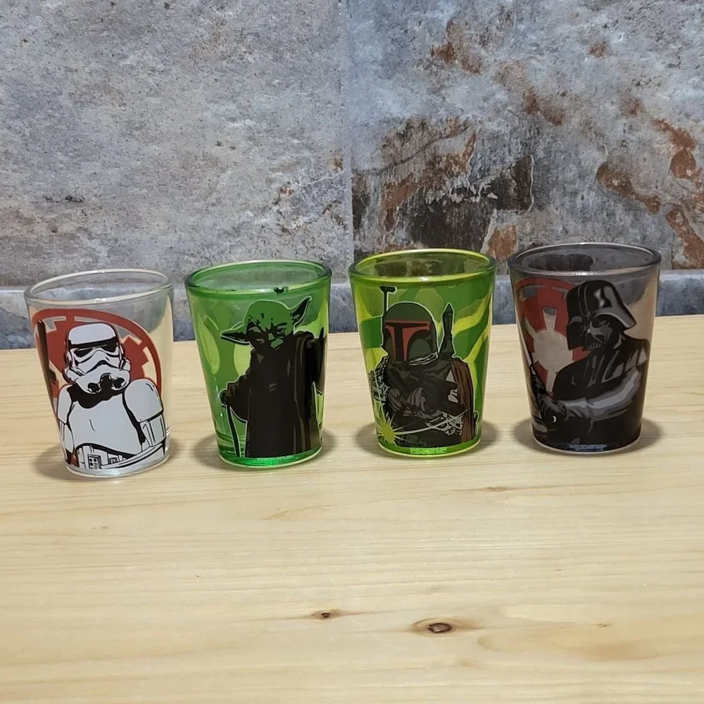 Star Wars Shot Glasses Yoda Vader Boba Fett Storm Trooper Set of 4